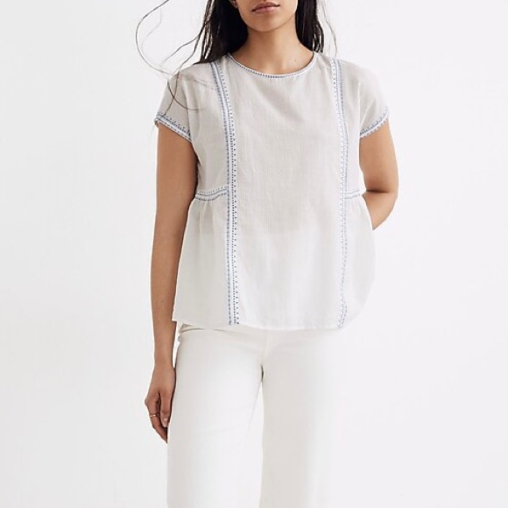 Madewell Embroidered Crewneck Folk Top